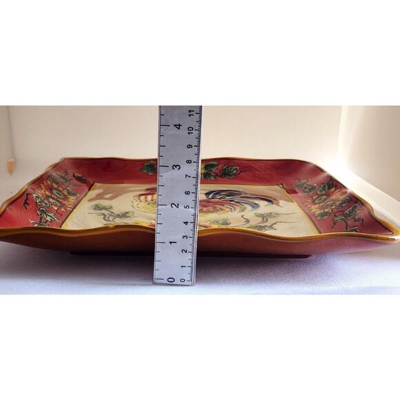 PLATTER/SERVING DISH-GALLO-Ceramic-Rooster-Sunflowers-Ruffled Edge-Decor-11"x11" - Picture 13 of 13